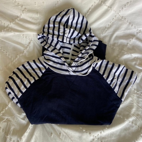 Orvis nautical sweatshirt shirt large long sleeve stripes navy and white hooded - Picture 3 of 7